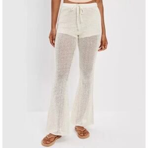 American Eagle NWT Crochet Ivory Flare Pants Sz Large